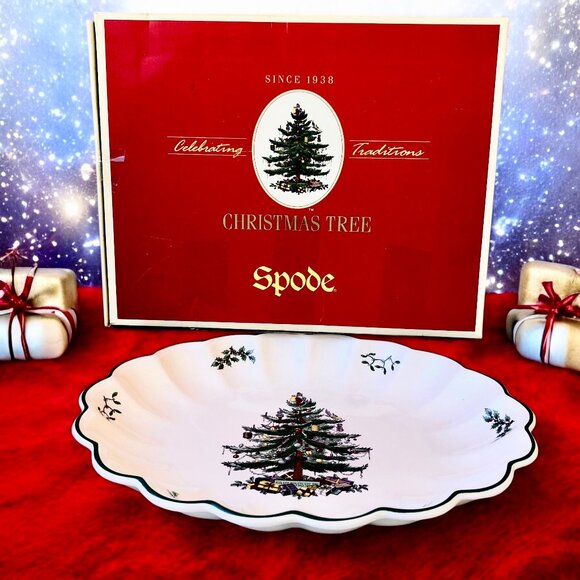 Spode Christmas Tree Oval Fluted Platter Dish Large New - Picture 4 of 13